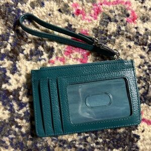 Mundi Teal Leather Card Holder with Strap